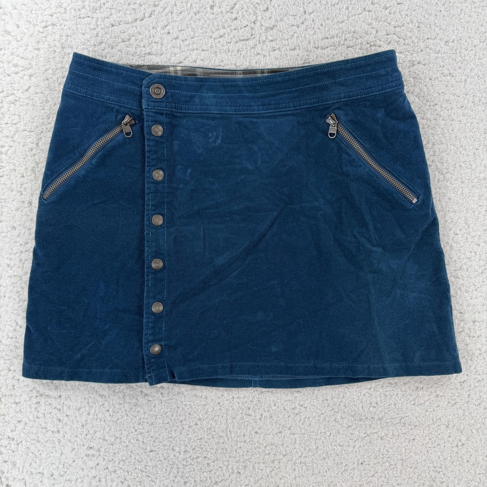 Kuhl Skirt Womens 8 Blue Corduroy Button Front Mini Zip Pockets Casual Travel